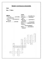 English worksheet: Present continuous crossword