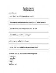 English worksheet: The flying canoe worksheet