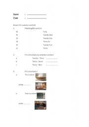 English worksheet: time and rooms