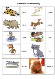 English Worksheet: animals dictionary