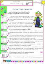 English Worksheet: Olivers  Daily  Routine  -  Reading Test