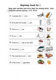 English Worksheet: Beginning sound for v