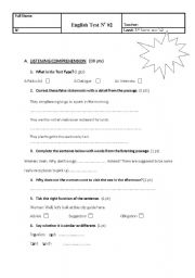 English Worksheet: A mid-term test 3rd form