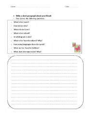 English Worksheet: Writing a short paragraph about  your friend
