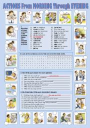 English Worksheet: Daily Routine: Actions from Morning through Evening