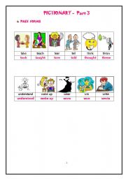 English Worksheet: PAST FORMS OF ACTION VERBS-PICTIONARY-HAND OUTS PART 3 of 3