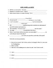 English Worksheet: Where vs. Were