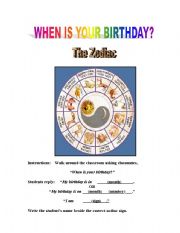 English Worksheet: Birthday zodiac