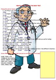 English Worksheet: Health and body parts test