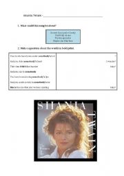 English worksheet: Shania Twain - Whose bed have your boots been under?