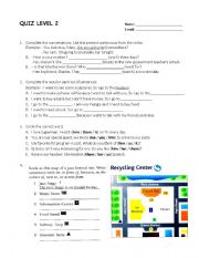 English Worksheet: Test for present  progressive, objective pronoun and location