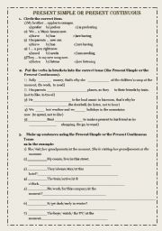 English Worksheet: Present Simple or Present Continuous