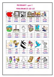 English Worksheet: VERB (1) - VERB  (2) - VERB (3) PICTIONARY - Page 1 of  3