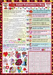 English Worksheet: SAINT VALENTINE-READING AND COMPREHENSION+WORDSEARCH