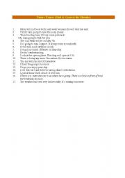 English worksheet: Simple Future revision - Find & correct the mistake