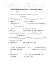 English Worksheet: Tenses worksheet