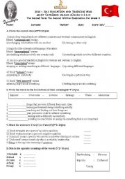 English Worksheet: 8th grade students exam second term