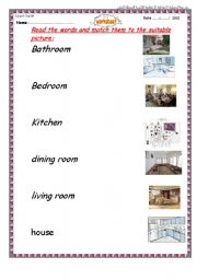 English Worksheet: read and match to the picture of the correct room