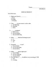 English Worksheet: Present Simple