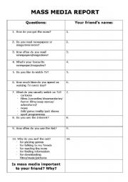 English Worksheet: mass media