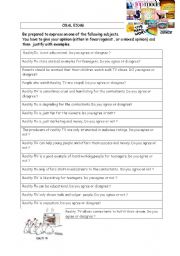 English Worksheet: Reality TV : give your opinion