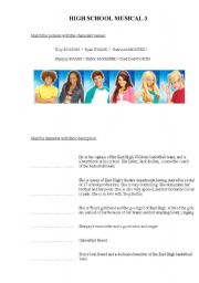 English worksheet: High School Musical 3 - movie and song