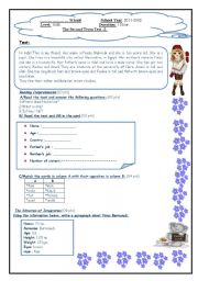 English Worksheet: Test for first year middle school pupils