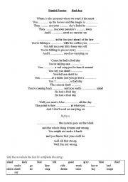 English worksheet:  Had a bad day - Song by Daniel Powter