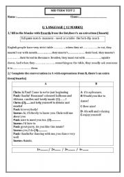 English Worksheet: Test 2 for 8th forms Tunisian pupils