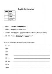 English worksheet: Math through English
