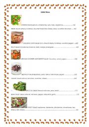 English worksheet: VEGETABLE SALADS MENU