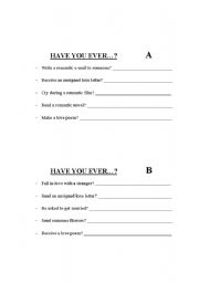 English worksheet: Have you ever...?