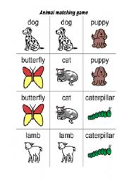 English worksheet: animal matching