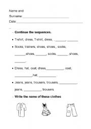 English worksheet: clothes sequences