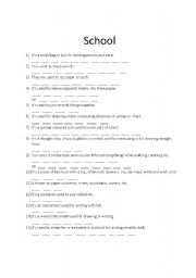 English worksheet: simple exercises about school items