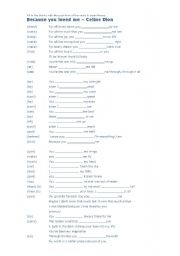 English Worksheet: Song Because You Loved Me 