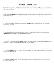 English worksheet: Practice Context Clues