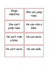 English worksheet: Bingo - can for abilities