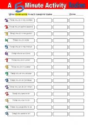 English Worksheet: A 5-Minute-Activity Routines
