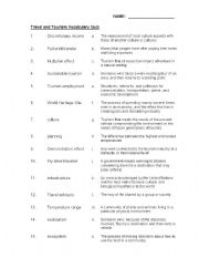 English Worksheet: Travel and Tourism Vocabulary Quiz