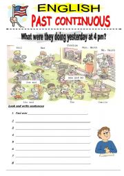 English Worksheet: WHAT WERE THEY DOING YESTERDAY AT 4PM?