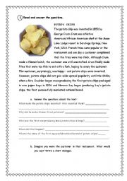 English Worksheet: Potato chips reading comprehension