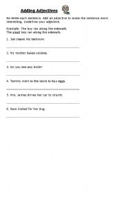 English worksheet: Adding adjectives