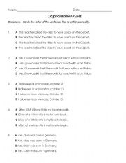 English Worksheet: Capitalization Quiz 3rd grade