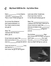 English Worksheet: Song - My Heart with go on - Celine Dion - with MAD LIBS