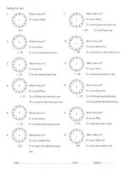 English Worksheet: Telling the time