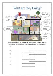 English Worksheet: House Activity Present Continuous