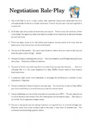 English Worksheet: Business Negotiation Role Play