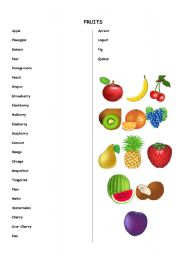 English worksheet: fruits