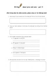 English worksheet: Writing about pros and cons - part 3